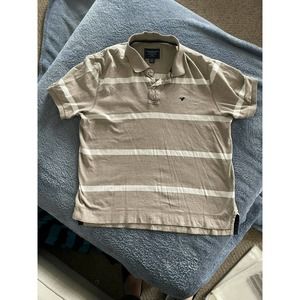 American Eagle Mens XL Polo / Gray White Striped‎ Navy Logo